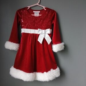 Bonnie Jean Red Sequin Dress with White Bow